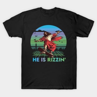 He Is Rizzin Funny Easter Day Jesus Riding Skateboard T-Shirt